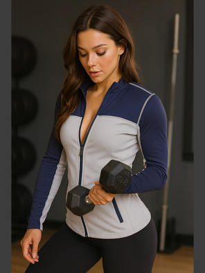 Szaro granatowa zapinana na suwak sportowa bluza ze stójką