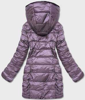 Fioletowa długa fantastyczna dwustronna zimowa pikowana kurtka futerko