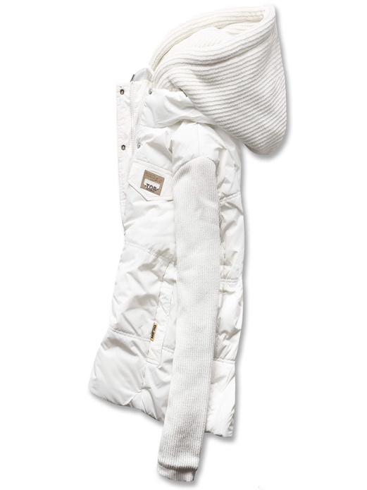 Ecru kapitalna przejściowa bomberka kurtka damska z kapturem