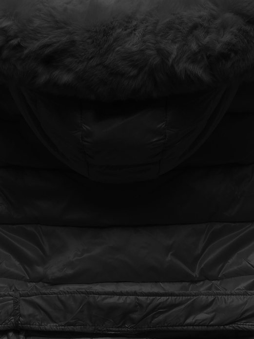 Czarny zimowy piękny płaszcz zapinany na guziki