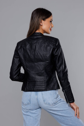 Czarna ramoneska kurtka ekoskóra ze stójką zapinana na suwak