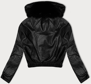 Czarna damska krótka skóra z futerkiem 