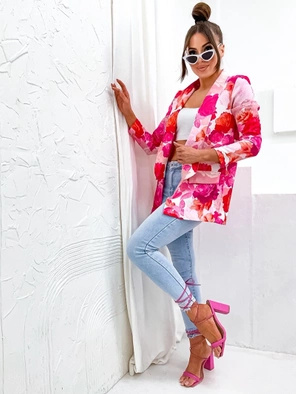 Różowa damska marynarka żakiet w kwiaty