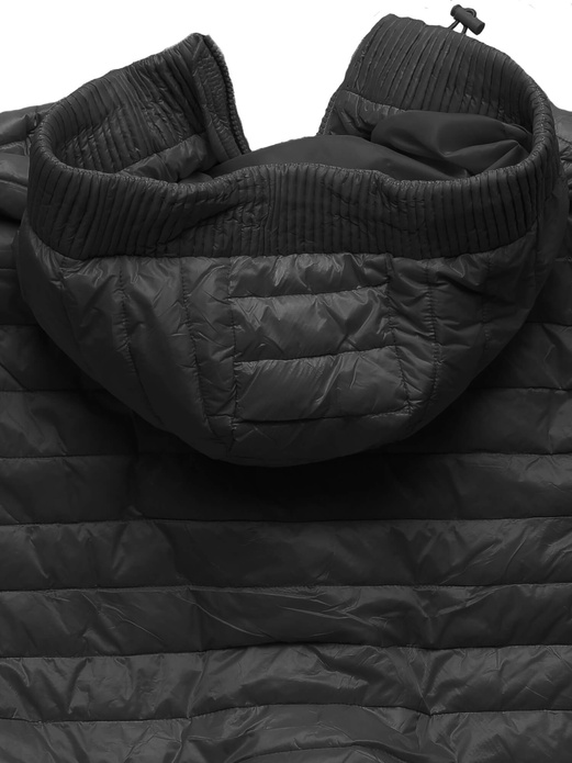 Czarna trapezowa pikowana unikalna kurtka z dzianinowymi rękawami