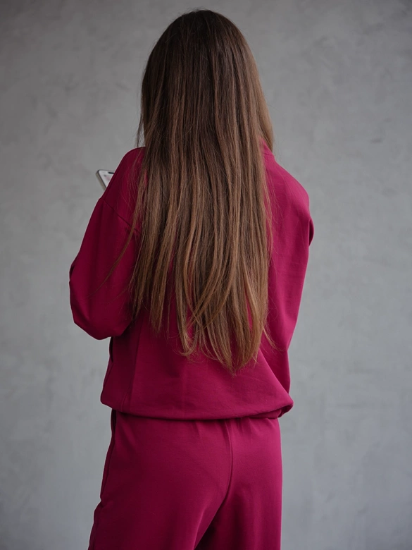 Bordowy czaderski damski dres komplet bluza stójka spodnie