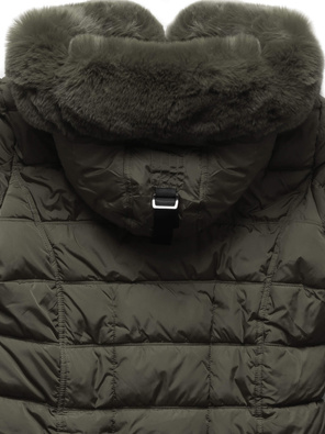 Khaki kurtka zimowa - płaszczyk na bardzo ciepłym misiu z modnym futerkiem przy kapturze