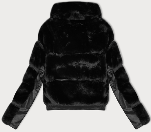 Czarna asymetryczna kurtka damska futerko ze stójką