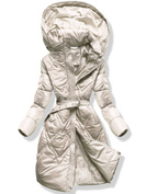 Ecru długi pikowany przejściowy płaszcz z kapturem