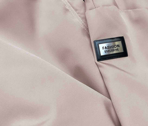 Beżowa kurtka płaszcz z ozdobnymi lampasami we wzory z kapturem