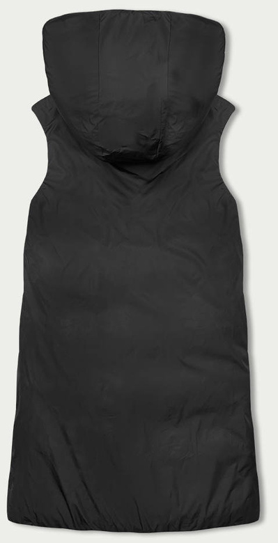 Czarny dwustronny pikowany bezrękawnik z kapturem