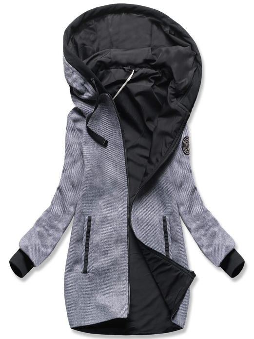 Granatowa damska kurtka przejściowa z kapturem w paseczki