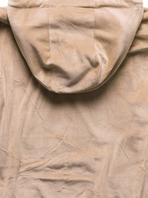 Beżowy welurowy gładki dres damski z kapturem