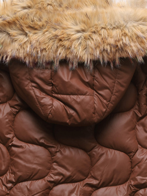 Czekoladowa fenomenalna pikowana zimowa kurtka damska kożuch