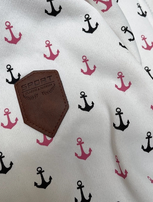 Biała damska rozpinana długa bluza w kotwice