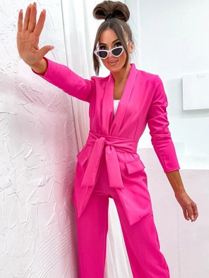 Fuksjowy elegancki komplet oversizowa marynarka i luźne spodnie 