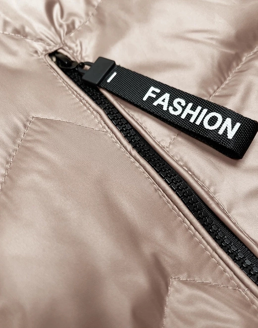 Jasnobeżowy świetny damski bezrękawnik kamizelka z odpinanym kapturem PLUS SIZE