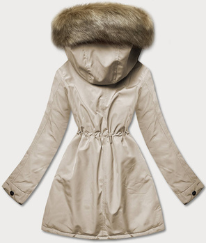 Beżowa dwustronna zimowa parka na futrze