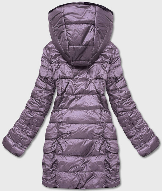 Fioletowa długa fantastyczna dwustronna zimowa pikowana kurtka futerko