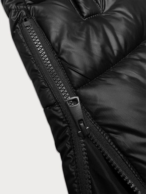 Czarny długi pikowany bezrękawnik kamizelka damska z kapturem