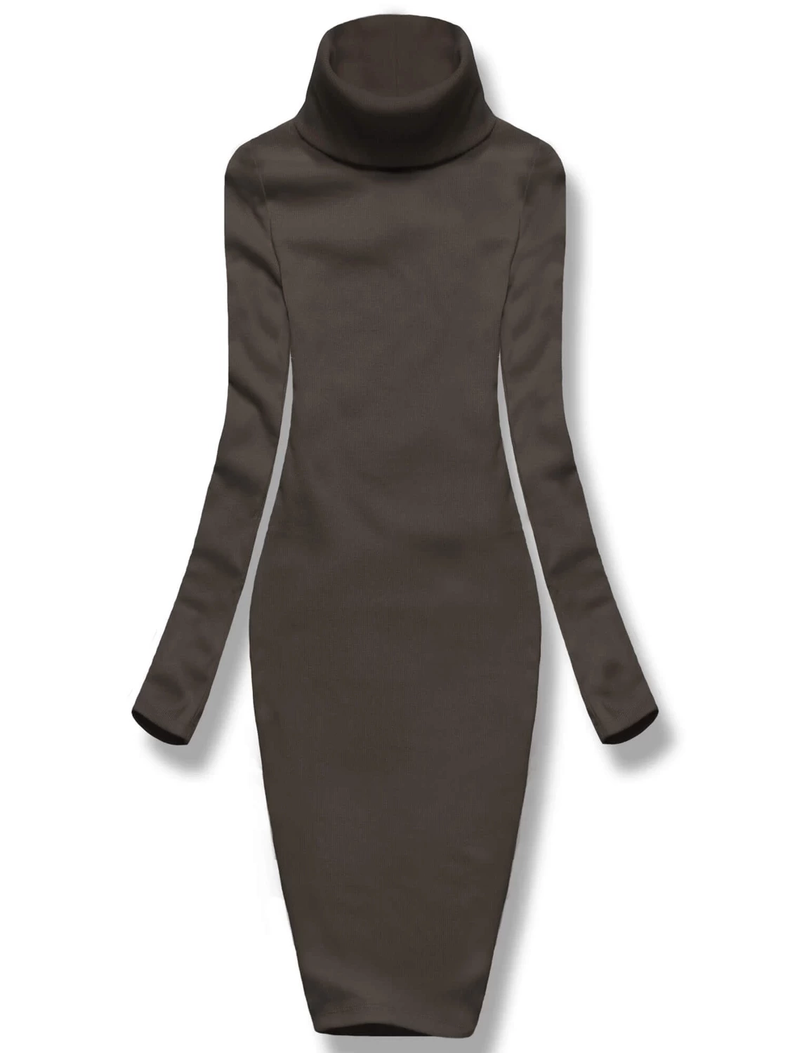 Ciemnykhaki, elegancka, prążkowana sukienka klasyczna, basic z golfem