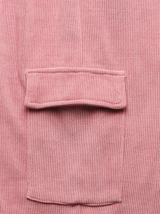 Pudrowy prążkowany dres komplet ze stójką