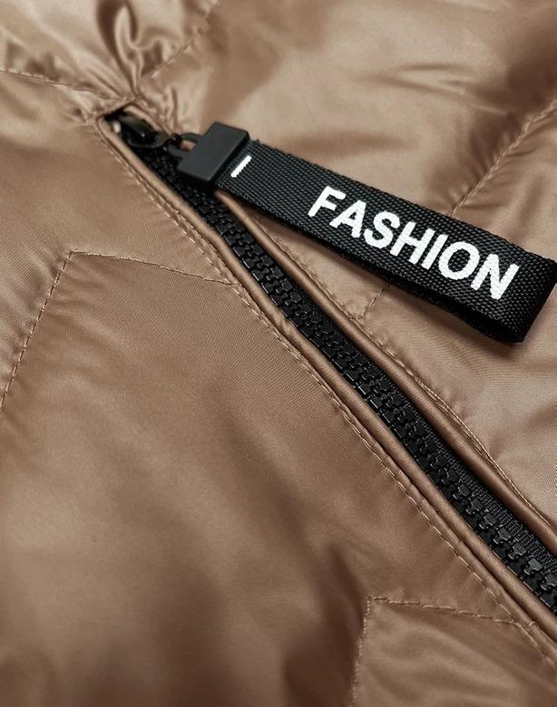 Karmelowy świetny damski bezrękawnik kamizelka z odpinanym kapturem PLUS SIZE