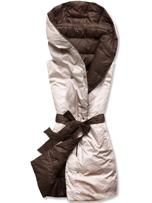 Czekoladowo beżowy dwustronny bezrękawnik kamizelka z paskiem