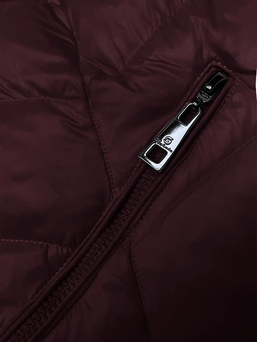 Bordowa długa kurtka pikowana płaszcz z kapturem