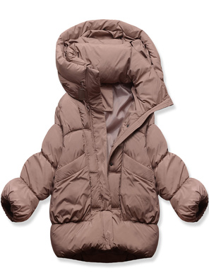 Brązowa damska oversizowa zimowa kurtka z kołnierzem netmoda