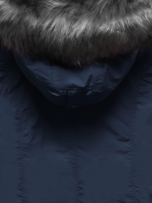 Granatowa damska zimowa parka kurtka z kapturem