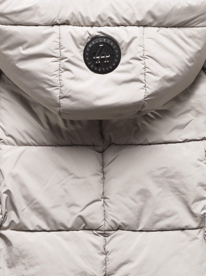 Beżowa damska puchowa zimowa damska kurtka z unikalnym kapturem