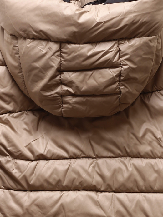 Beżowa zimowa genialna pikowana kurtka z kapturem i kołnierzem