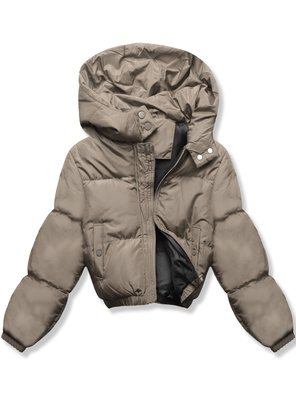 Szaro-beżowa genialna krótka damska kurtka puffer