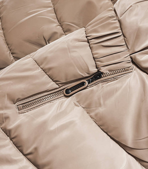 Bezowa pikowana zimowa czadowa błyszcząca kurtka z futerkiem