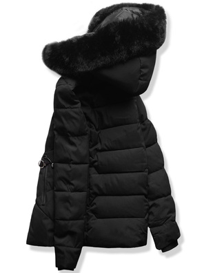 Czarna damska taliowana zimowa damska kurtka z kapturem