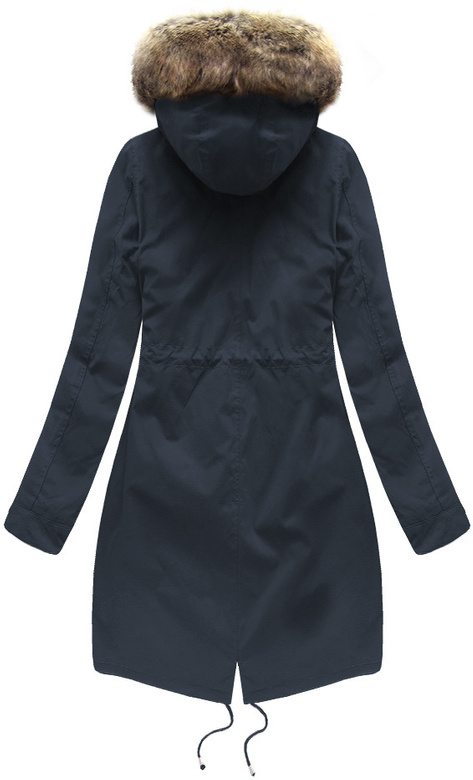 Granatowa zimowa ciepła kurtka parka na futrze