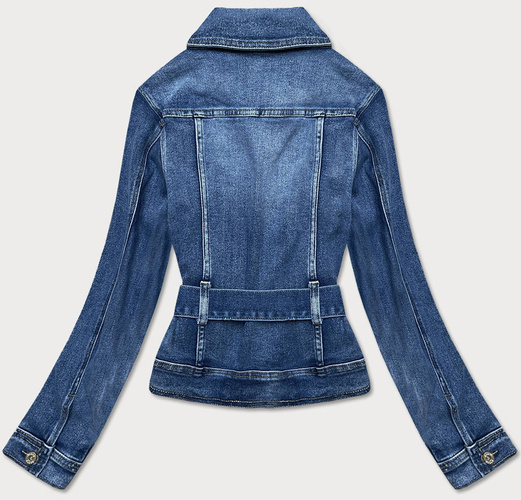 Krótka kurtka jeansowa z paskiem niebieska (ck1914)