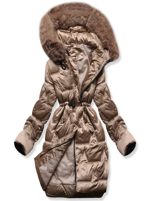 Beżowa fenomenalna zimowa damska kurtka ze ściągaczem