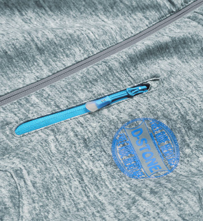 Szara melanżowa niebieska przejściowa sportowa kurtka softshell z odpinanym  kapturem