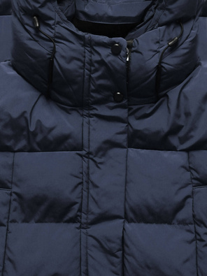 Granatowy długi płaszczyk kurtka zimowa - na ciepłym misiu z kołnierzem