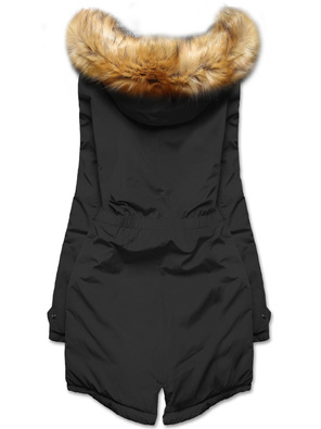 Czarna długa dwustronna ciepła kurtka parka z kapturem z odpinanym futerkiem