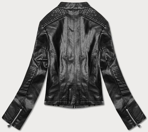 Czarna kurtka ekoskóra ramoneska ze stójką zapinana na suwak