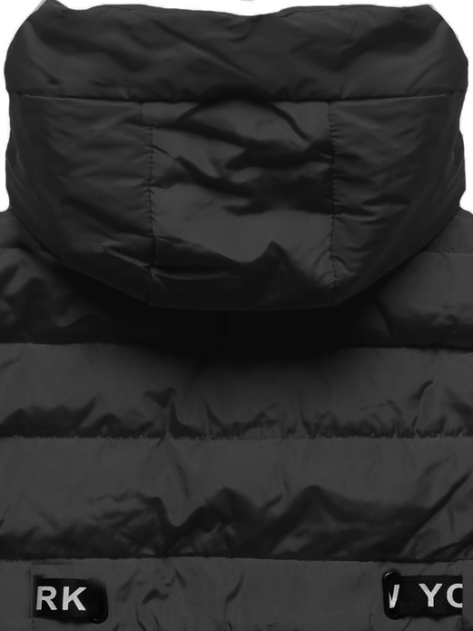 Czarny rewelacyjny pikowany damski bezrękawnik kamizelka z kapturem