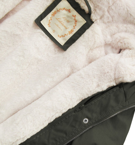 Ciemnozielona zimowa ciepła kurtka parka na futrze