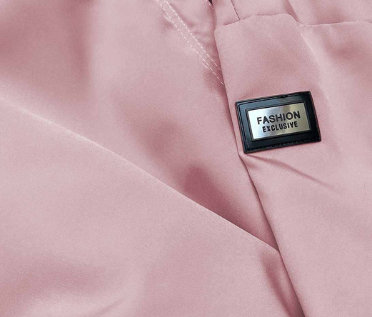 Pudrowa kurtka płaszcz z ozdobnymi lampasami we wzory z kapturem