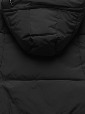 Czarna pikowana ciepła zimowa kurtka damska z kapturem  