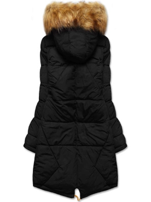 Żółto-czarna zimowa dwustronna pikowana kurtka płaszczyk parka 