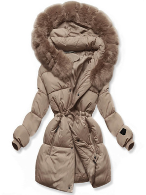 Jasnobrązowa rewelacyjna damska zimowa kurtka z kapturem netmoda 