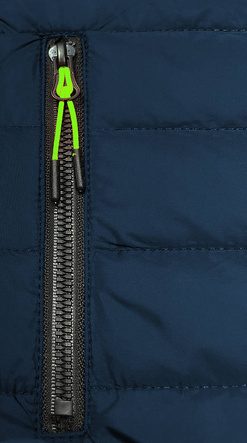 Granatowo szara sportowa zimowo-dresowa pikowana kurtka z kapturem