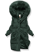 Zielona sztruksowa długa zimowa kurtka z kapturem